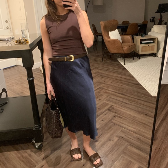 Aritzia Babaton navy slip satin midi skirt - Picture 6 of 8